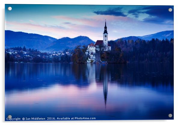 Lake Bled and the Island church Acrylic by Ian Middleton