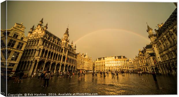Rainbow over Le Grand Place  Canvas Print by Rob Hawkins
