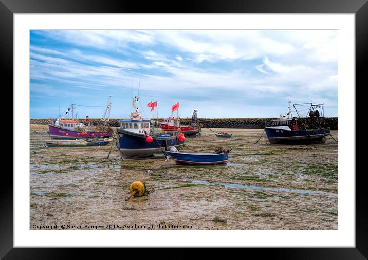 Boats at low tide at Folkestone Harbour Kent UK Framed Mounted Print by Susan Sanger