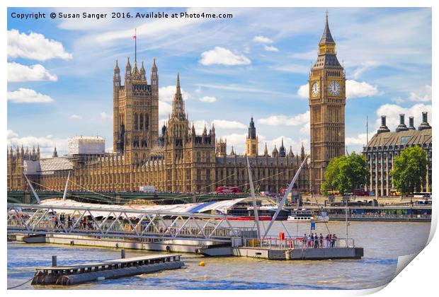 London River Thames with Big Ben Print by Susan Sanger