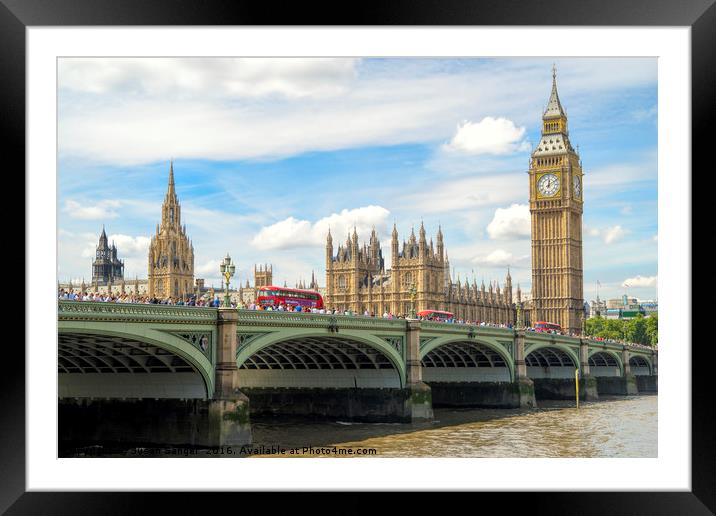 Waterloo Bridge London with Big Ben Framed Mounted Print by Susan Sanger