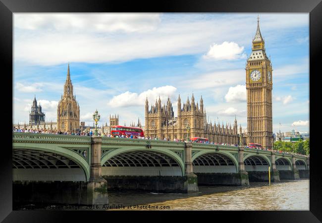 Waterloo Bridge London with Big Ben Framed Print by Susan Sanger