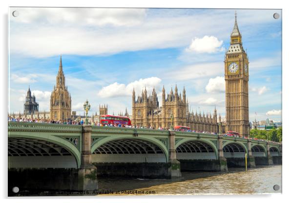 Waterloo Bridge London with Big Ben Acrylic by Susan Sanger