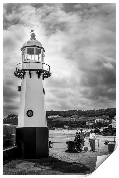 St Ives Lighthouse Print by Tony Bishop