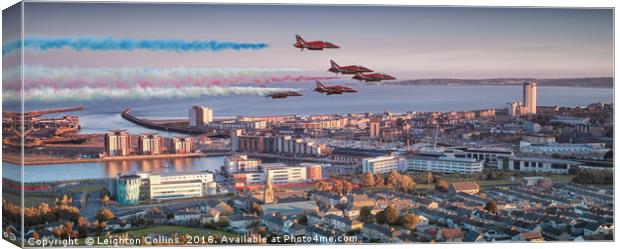Red Arrows at Swansea Canvas Print by Leighton Collins
