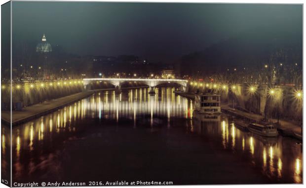 Evening by River Tiber in Rome Canvas Print by Andy Anderson