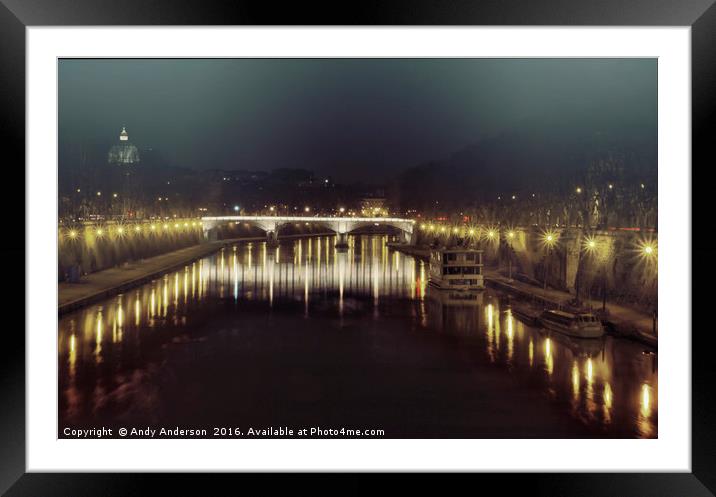 Evening by River Tiber in Rome Framed Mounted Print by Andy Anderson