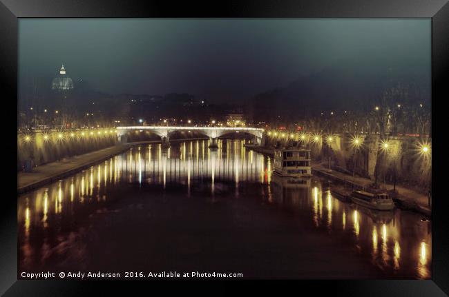 Evening by River Tiber in Rome Framed Print by Andy Anderson