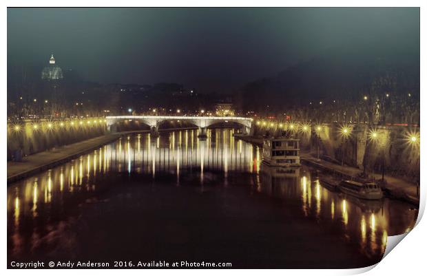 Evening by River Tiber in Rome Print by Andy Anderson
