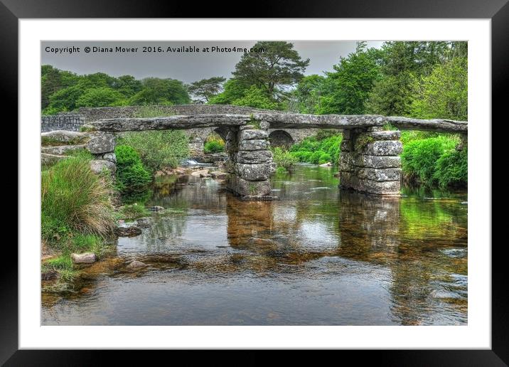 The two bridges at  Postbridge Dartmoor Framed Mounted Print by Diana Mower