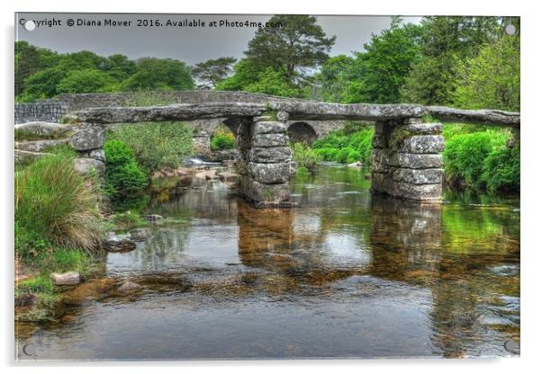 The two bridges at  Postbridge Dartmoor Acrylic by Diana Mower