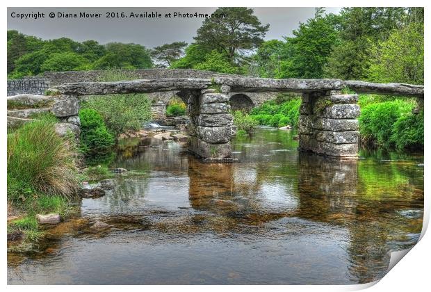 The two bridges at  Postbridge Dartmoor Print by Diana Mower