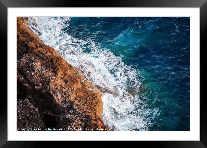 Waves are beating against the shore rocks, Cap de  Framed Mounted Print by Andrei Bortnikau