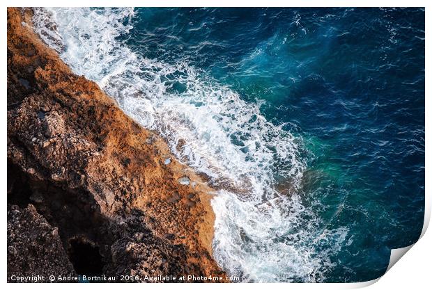 Waves are beating against the shore rocks, Cap de  Print by Andrei Bortnikau