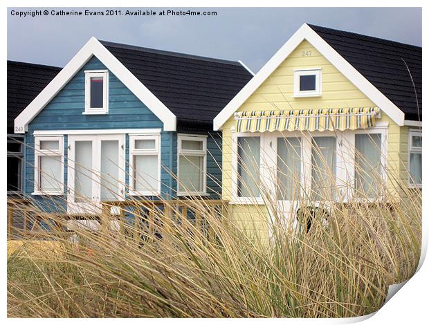 Beach Huts on Mudeford Spit Print by Catherine Fowler