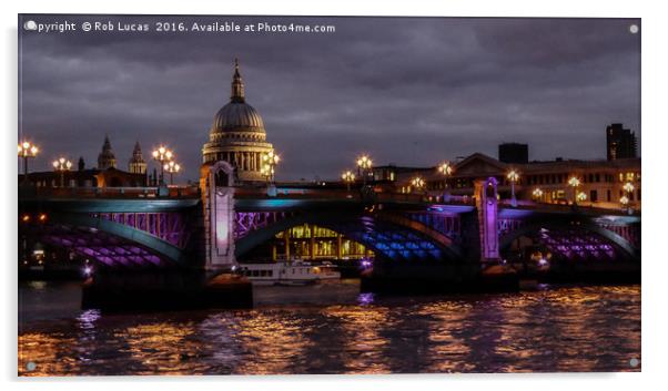 St Paul's Cathedral and Southwark bridge. Acrylic by Rob Lucas