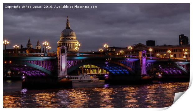 St Paul's Cathedral and Southwark bridge. Print by Rob Lucas