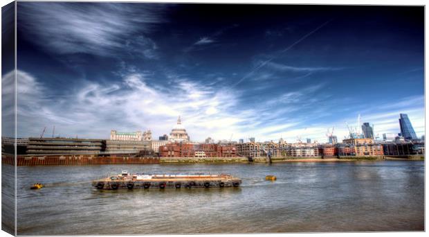 The River Thames and Barge and St Paul's Cathedral Canvas Print by John Williams