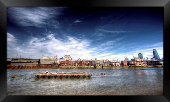 The River Thames and Barge and St Paul's Cathedral Framed Print by John Williams