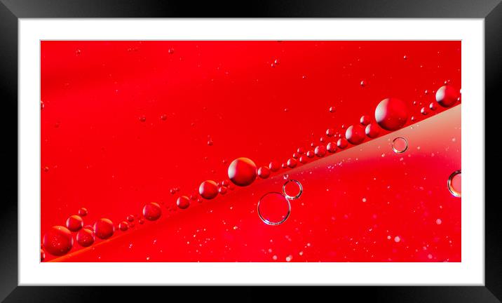 Oil on Water Red and Silver Bubble Abstract Framed Mounted Print by John Williams