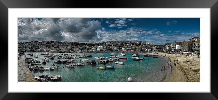St Ives Harbour Cornwall stormy skies Framed Mounted Print by Andy Smith