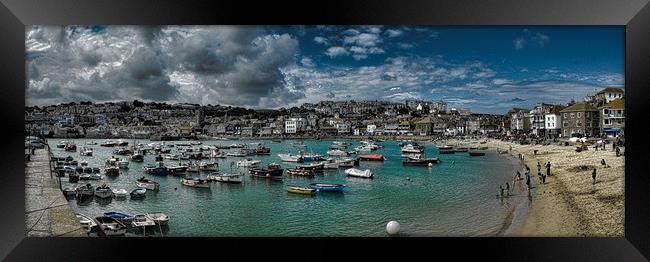 St Ives Harbour Cornwall stormy skies Framed Print by Andy Smith