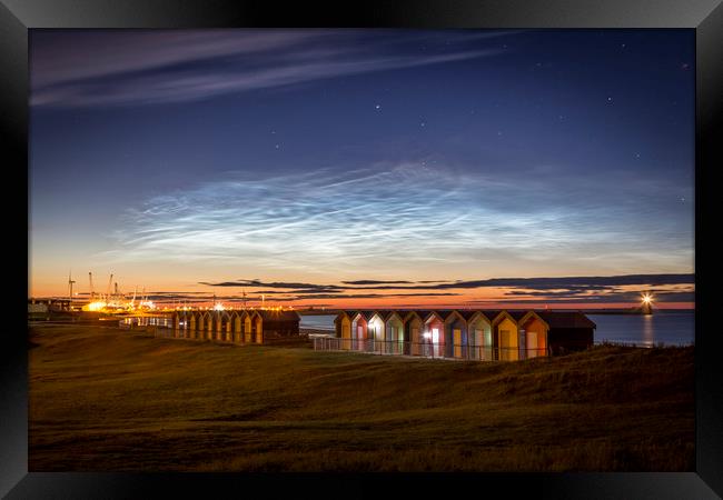Noctilucent Clouds over Blyth Beach Huts Framed Print by Paul Appleby
