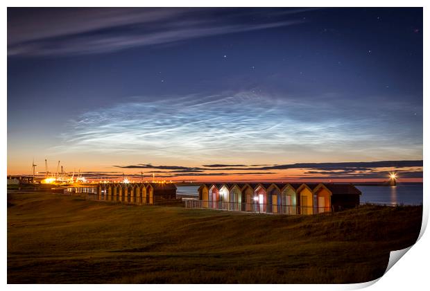 Noctilucent Clouds over Blyth Beach Huts Print by Paul Appleby