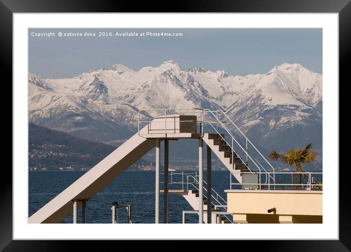 Diving board and slide Bellagio Lake Como Italy Framed Mounted Print by saturno dona