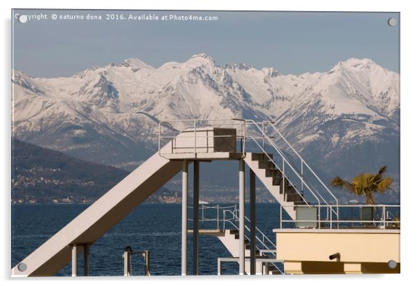Diving board and slide Bellagio Lake Como Italy Acrylic by saturno dona