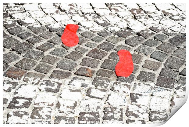 Red footsteps in town Print by Massimo Lama