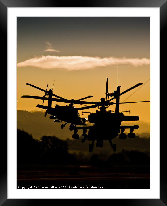 Apache Gunships at Sunset Framed Mounted Print by Charles Little