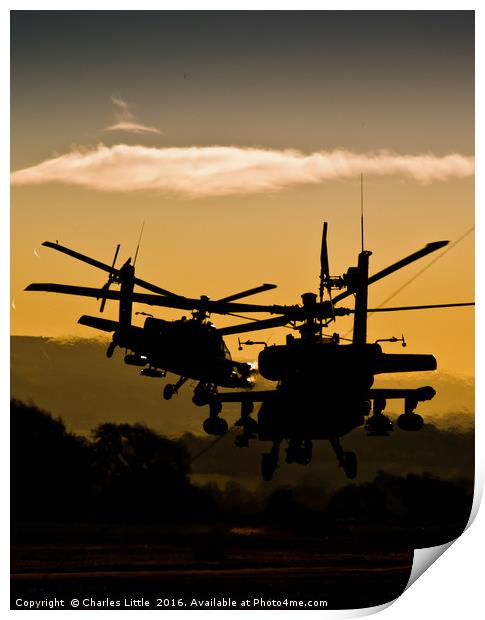 Apache Gunships at Sunset Print by Charles Little