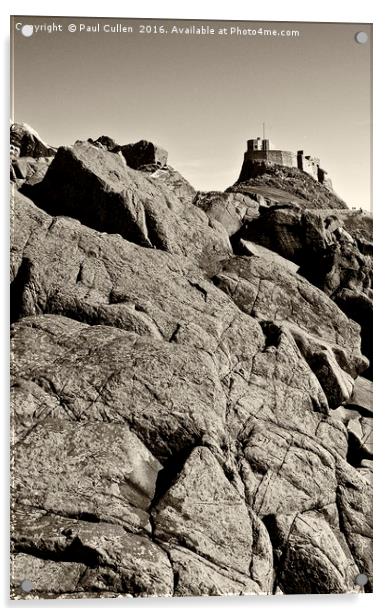 Lindisfarne Castle over lichen covered rocks  - ye Acrylic by Paul Cullen