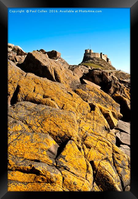 Lindisfarne Castle over lichen covered rocks. Framed Print by Paul Cullen