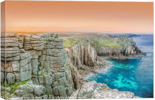 The Cliffs Around Lands End at Dawn Canvas Print by Diane Griffiths