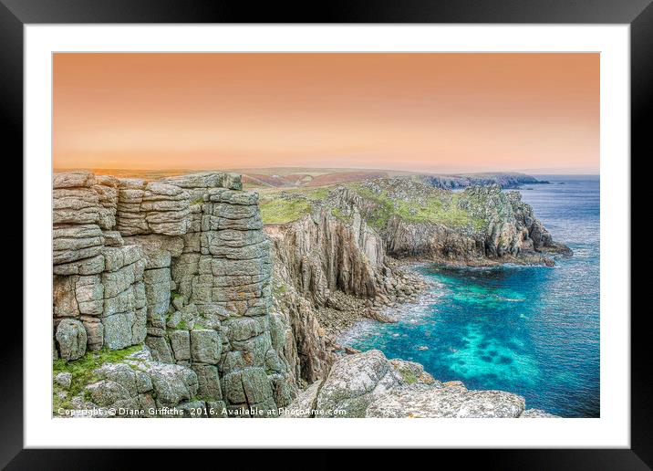 The Cliffs Around Lands End at Dawn Framed Mounted Print by Diane Griffiths