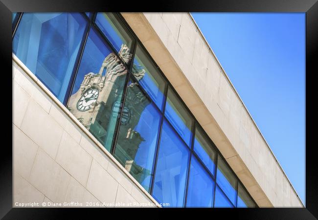 Liver Building Reflection Framed Print by Diane Griffiths