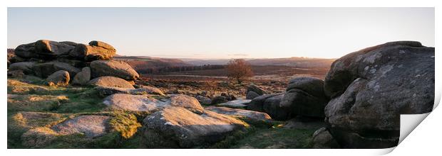 Owler Tor rock formations at sunset. Derbyshire, U Print by Liam Grant