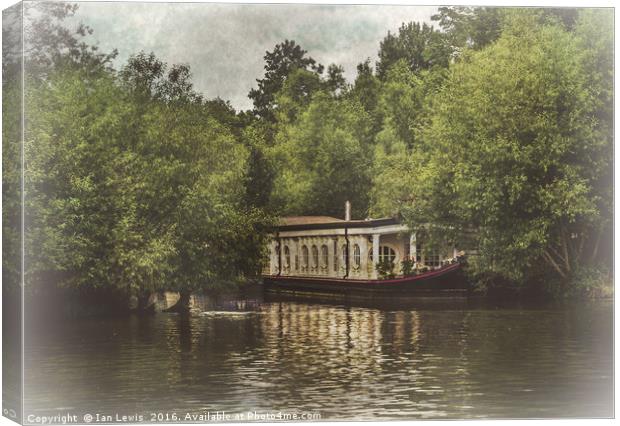 College Barge Near Iffley Canvas Print by Ian Lewis