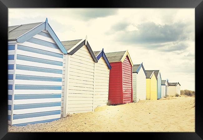Sunny southwold - Beach huts Framed Print by Vicki Huckle