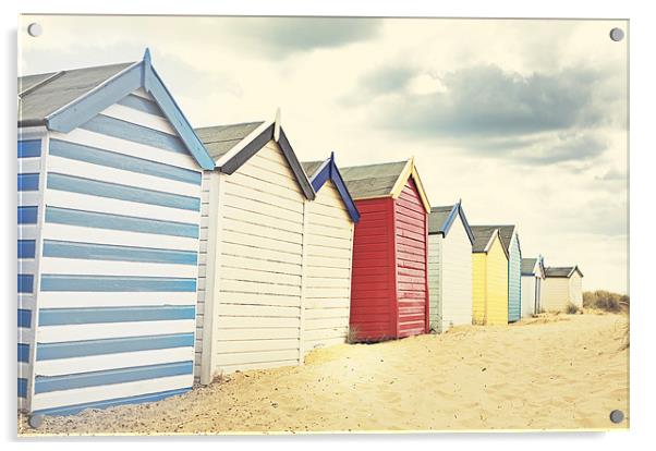 Sunny southwold - Beach huts Acrylic by Vicki Huckle