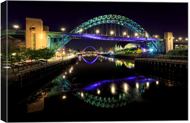 Tyne Bridges at Night Canvas Print by Paul Appleby