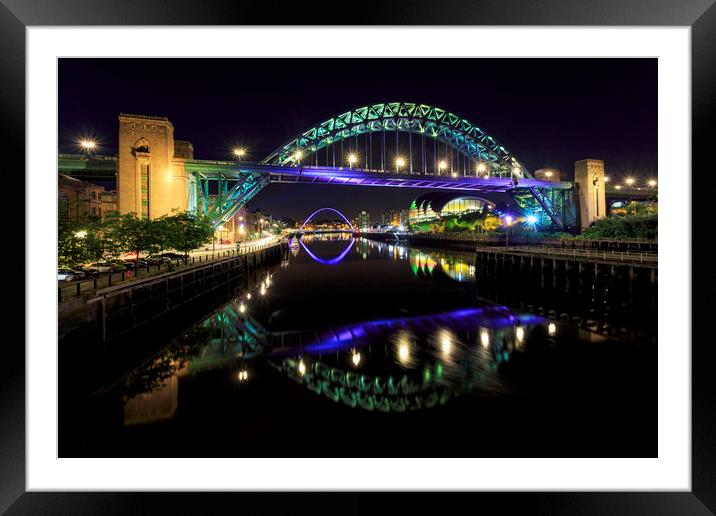 Tyne Bridges at Night Framed Mounted Print by Paul Appleby