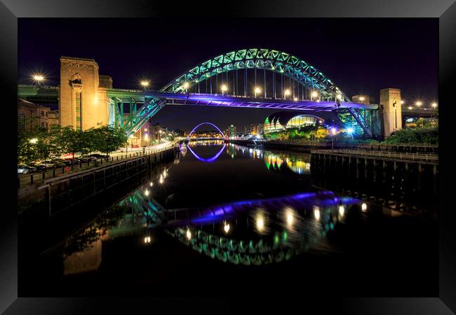 Tyne Bridges at Night Framed Print by Paul Appleby