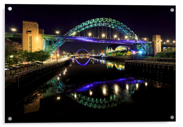 Tyne Bridges at Night Acrylic by Paul Appleby