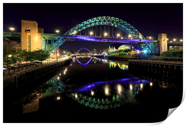 Tyne Bridges at Night Print by Paul Appleby
