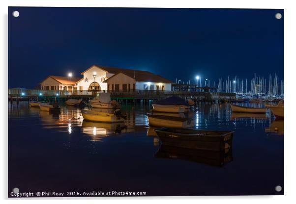 The marina by night Acrylic by Phil Reay
