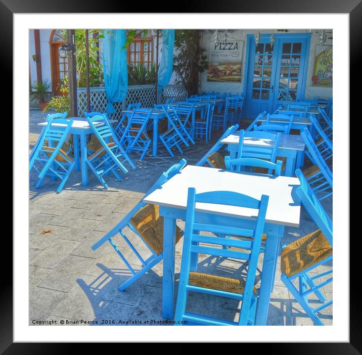 Blue Chairs Thassos Framed Mounted Print by Brian Pearce