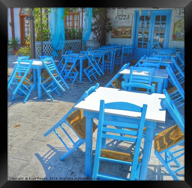 Blue Chairs Thassos Framed Print by Brian Pearce
